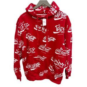 Coca-Cola Hoodie Men’s Medium Red Cultural Foreign Languages Soda Sweatshirt NWT